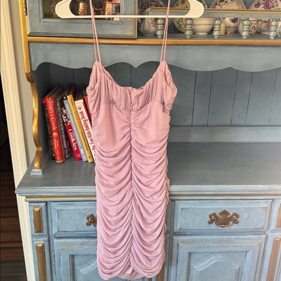 Ruched Bodycon Spaghetti Strap Dress in Light Mauve - Picture 4 of 5